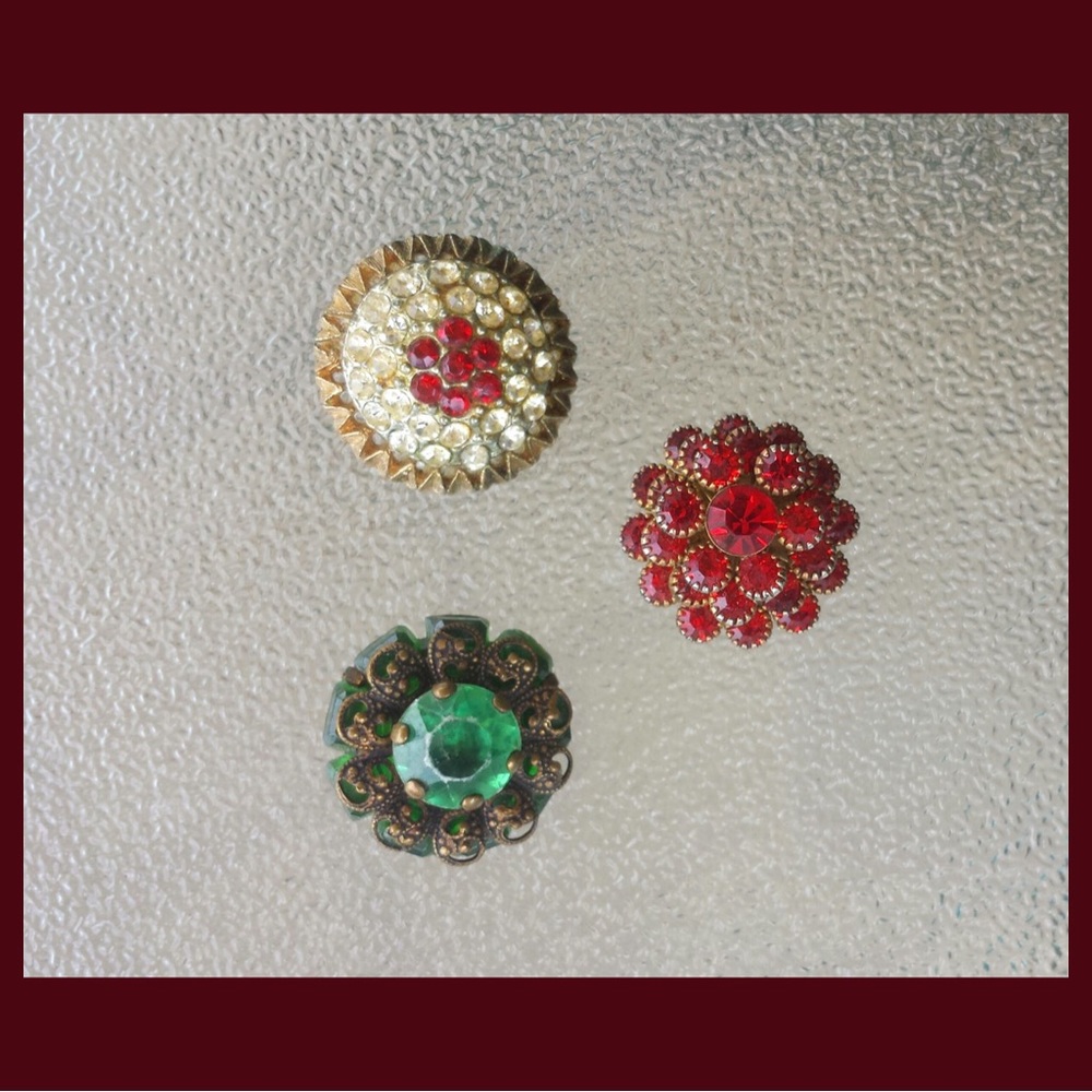 Bundle 3 VTG 50s Jewel Tone & Rhinestone Buttons - Picture 7 of 13